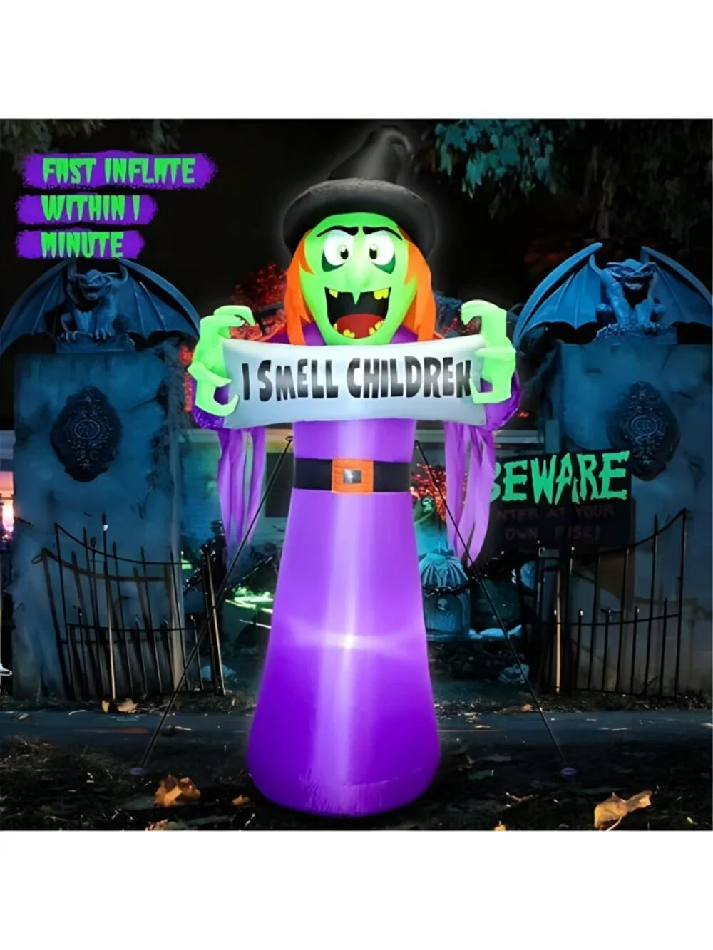Halloween Inflatable Witch Decoration 6 Styles with LED Lights Indoor/Outdoor -G
